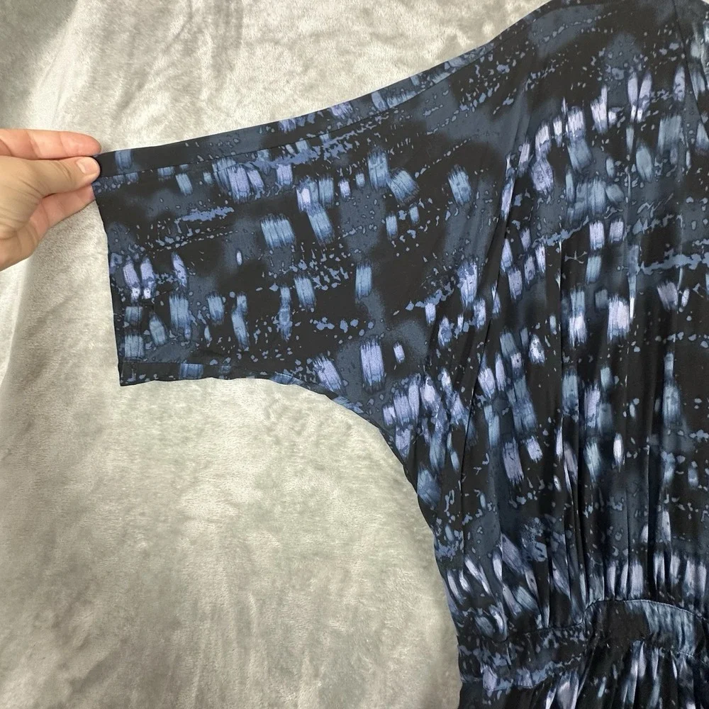 Melissa McCarthy Seven7 Dress Women's 1X Blue Black Abstract Print Dolman Tie